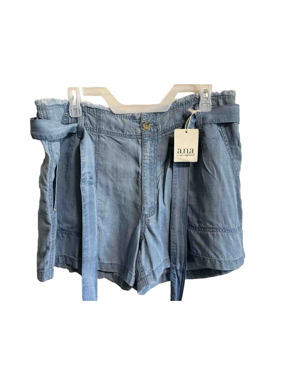 High Rise Shorts Light Blue Denim Lyocell Belted Slash Pockets NEW Women's 16